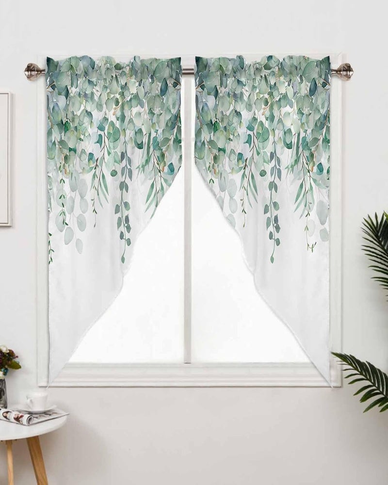 TweetyBed Swag Curtain Valances Sage Green Eucalyptus Short Swag Topper for Small Windows Watercolor Leaves Window Curtain Tiers for Kitchen Bedroom Living Room 56" W x 36" L - Image 3